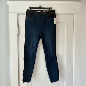 Anthropologie Pilcro and the Letterpress Blue Jeans w/ Black Floral Side Panels